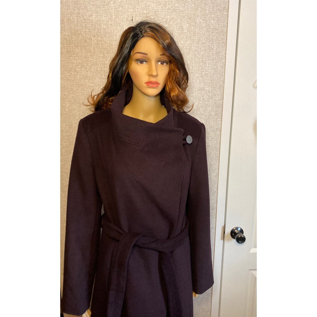 Kenneth Cole Wool Belted Maxi Coat Fencer Collar Size 14 NWOT