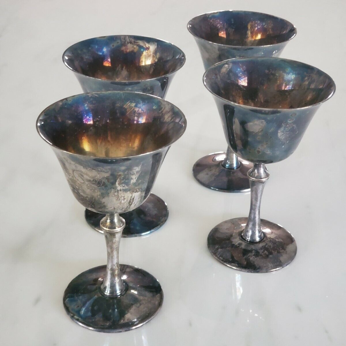 EL delberti Italy - Set of 4 Vintage Silverplated Fluted Goblets