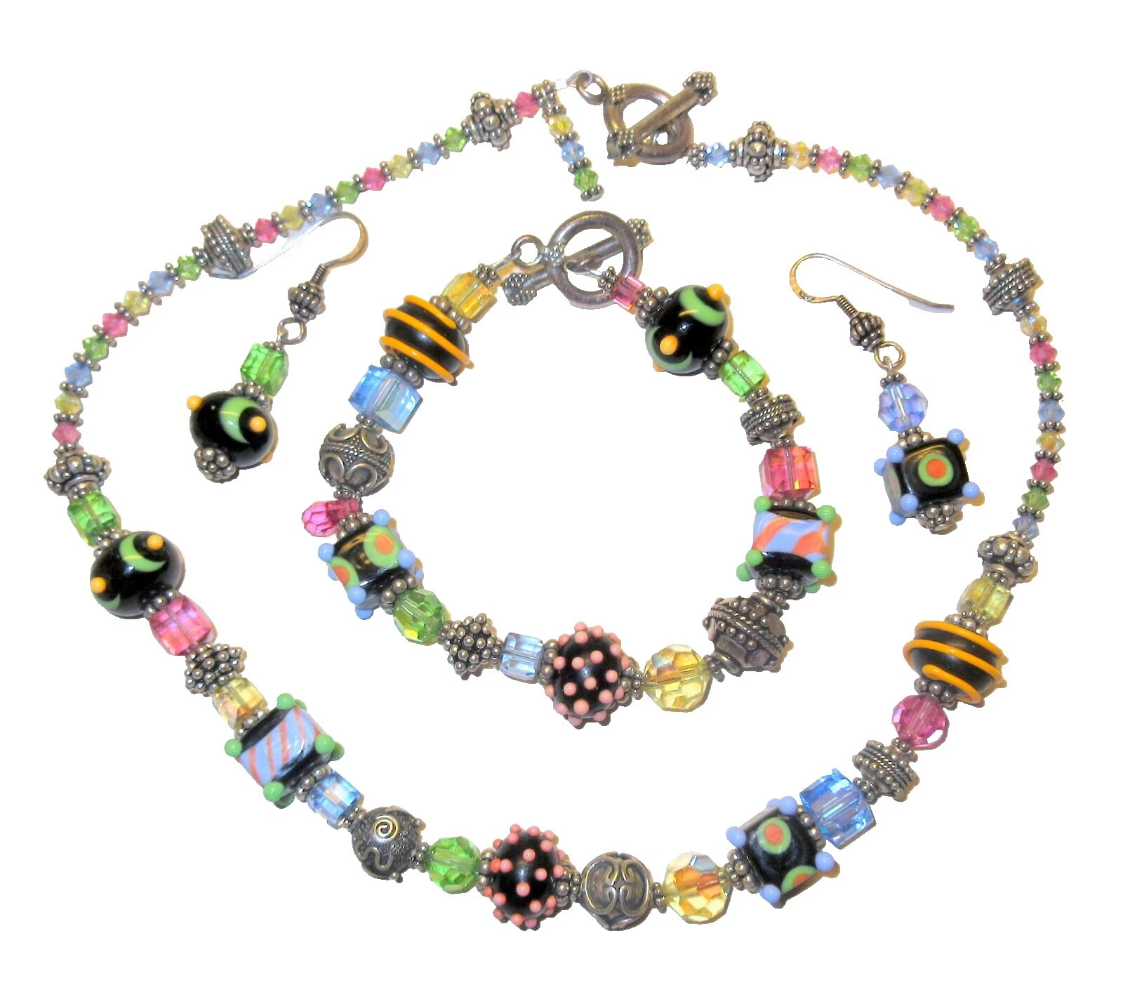 Plata de ley Cristal Vidrio Juego de joyas hechas a mano