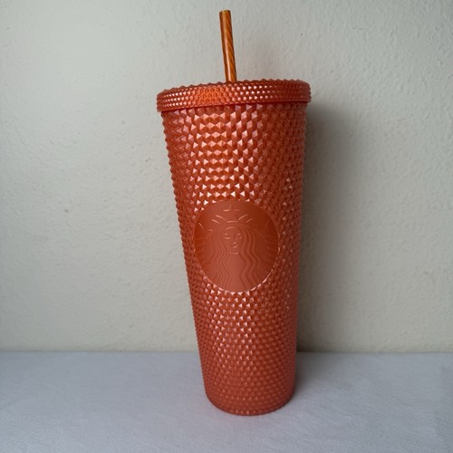 Bicchiere Starbucks Cold Cup arancione 24 oz venti borchiato 2021 con coperchio cannuccia - Foto 6 di 6
