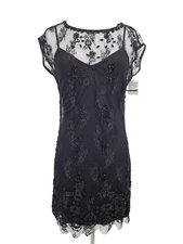 New Jean Louis Scherrer Mini Dress Womens M Black Lace Beaded