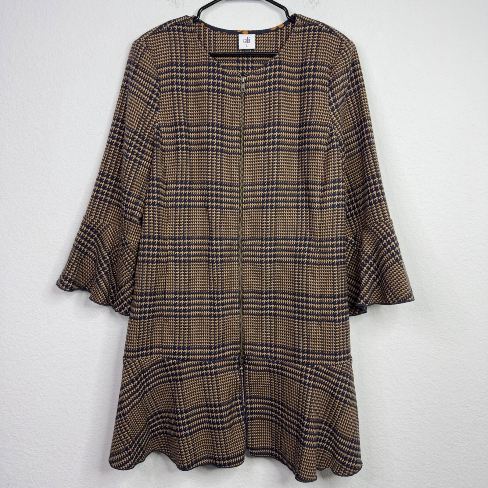 VETEMENTS Cabi Flounce Giacca Abito Donna L Marrone Plaid Livelli Preppy Carriera Minimalista