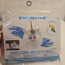 Swimline Unicorn Beach Ball 20" with Metallic Horn & 3D Rainbow Tail 