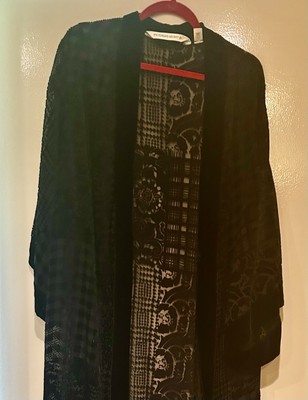 Robe by Victoria's Secret Lace Vintage Lingerie Black Floral Kimono Sheer  Sz M