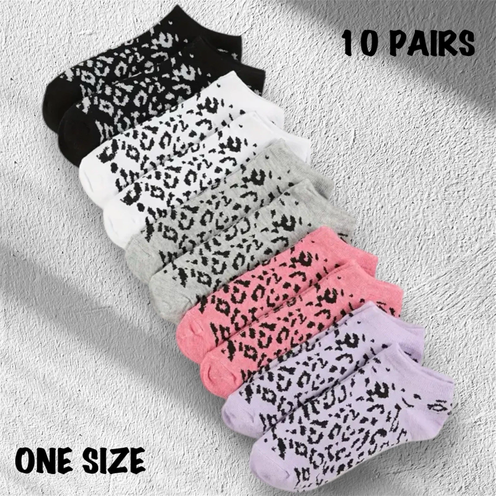 10 Pairs Leopard Animal Print Unisex Ankle Socks-One Size