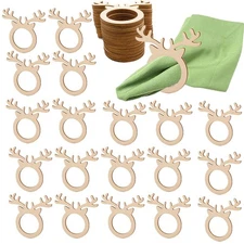 20 pcs Christmas Wooden Reindeer Napkin Ring Holders Horn Ring Table Dinner
