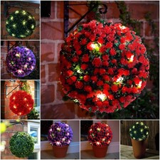27CM SOLAR POWERED TOPIARY 20 LED BALL FLOWER LIGHT DUAL FUNCTION OUTDOOR GARDEN