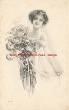 Unreadable Artist, Gartner & Bender, Woman Holding Bouquet of Roses