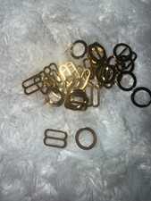 36 Gold Metal bra strap adjuster Tri Glide slider o ring rings 3/8" opening