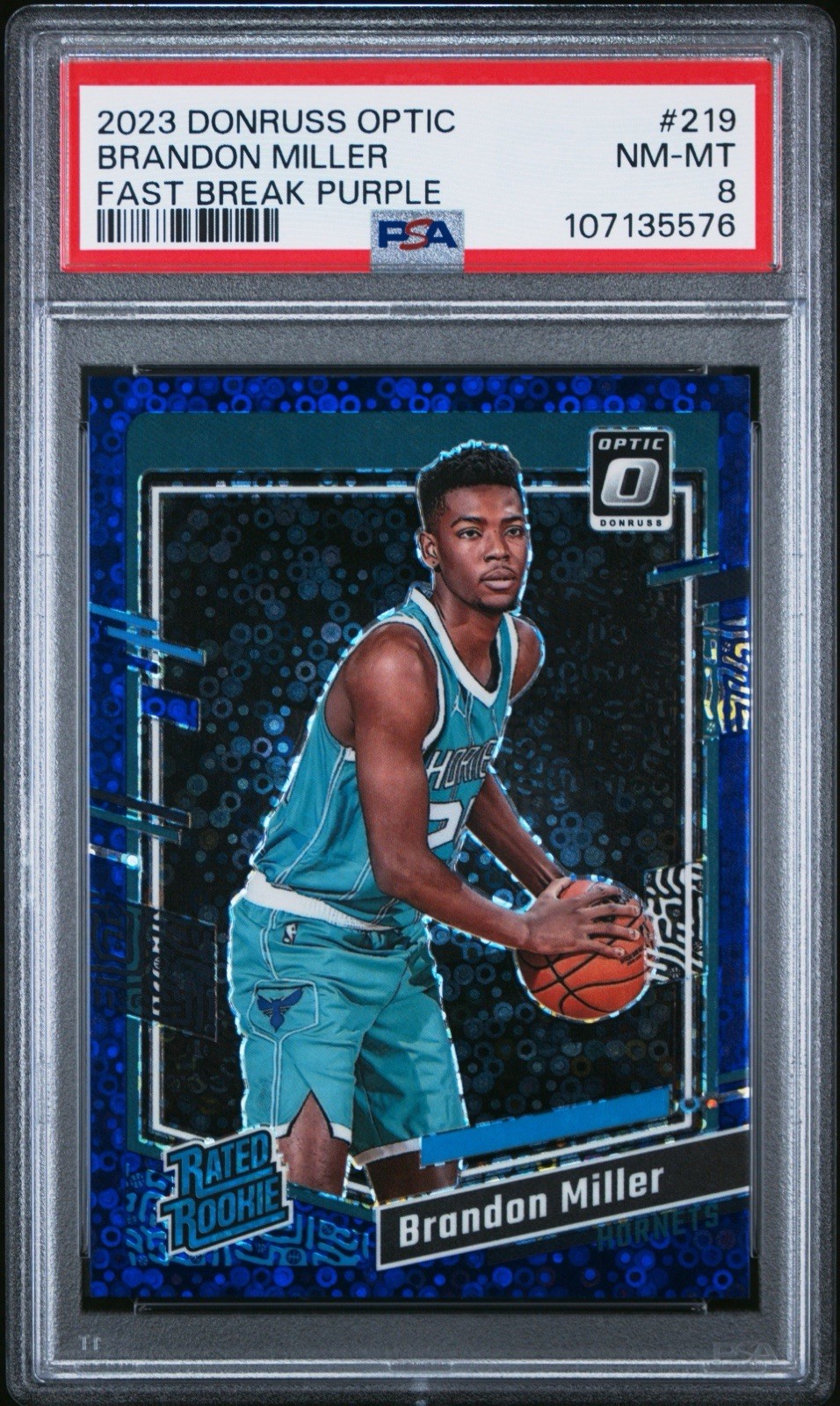 2023 Panini Optic Brandon Miller Fast Break- Purple /99 PSA 8 Hornets #219