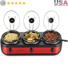 Triple Slow Cooker Buffet Server Multi-Use Removable Stoneware Pots Easy Clean