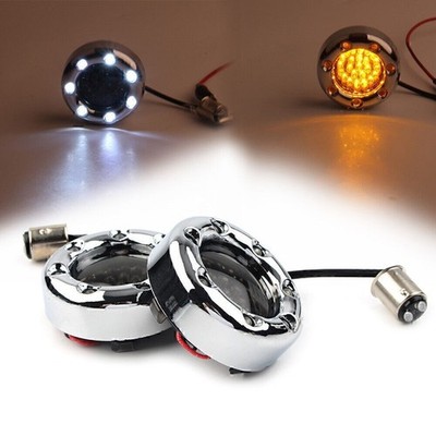1157 Chrome Fire Ring Amber LED Turn Signal Light for Harley Housing