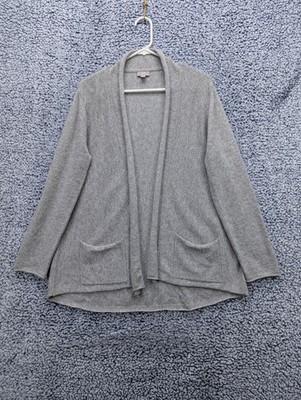 J Jill 100% Cashmere Cardigan Size MP Open Front Boho Knit Wool Minimalist Gray
