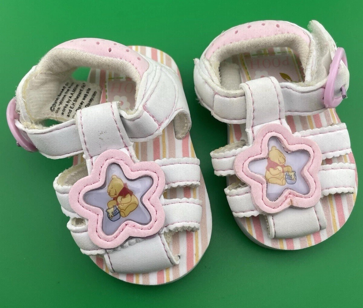 Vintage Disney Winnie The Pooh Sandals Size 0 Pink And White Excellent Condition