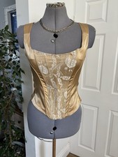 Y2K Vintage Pilot gold Satin Lace Front Corset Zip Back Top Size Uk10