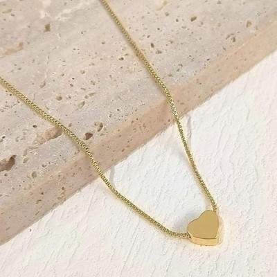 14K Gold Tiny Heart Pendant Necklace Box Chain Dainty 16-18  Valentine s Day