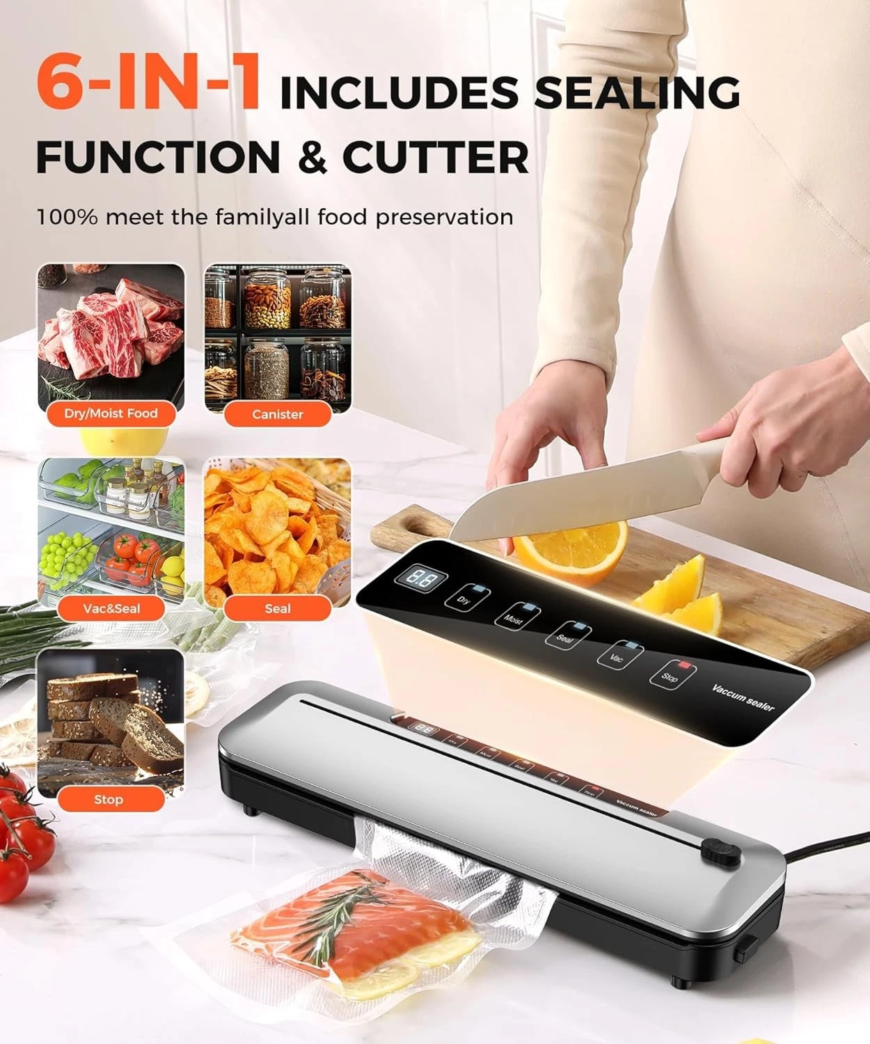 NIB Auto Vacuum Sealer Machine, 75KPA Fully Automatic Suction 6-IN-1 Food Sealer
Opens in a new wind