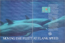 GE General Electric Vintage 2pg Magazine Ad Dolphins Navy Propulsion Blue 1986