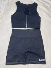 Black Ribbed Open Zipper Top and Scrunch Shorts Active Set Brand New Size Med