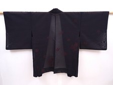 6105T02z270 Vintage Japanese Kimono Silk See through HAORI Flower Black