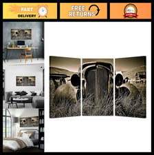 Vintage Old Truck Wall Art - 3 Panel Canvas Print, Sepia Car Wreck Decor, 16x24