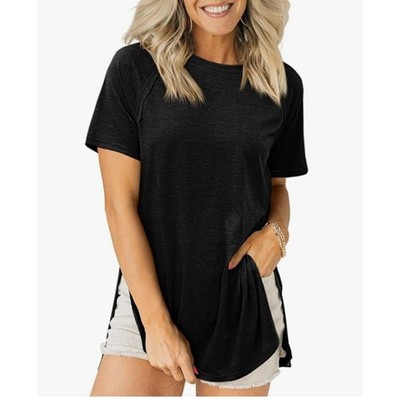 Womens Short Sleeve Tunic Top Crew Neck Side Split Casual Loose Fit SIZE LARGE