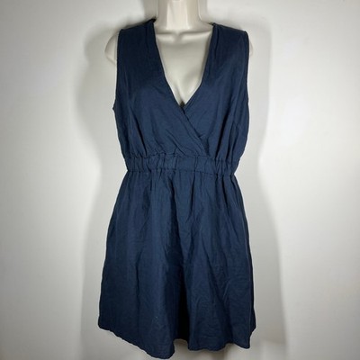 Francesca Bettini Dress Large Linen Blend Cotton Lined Navy Italy - Main Image