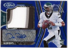 Jalen Hurts 2020 Certified Freshman Fabric Rookie Patch Autograph Card #214 5/20. rookie card picture