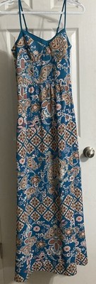 Xhilaration Womens Floral Paisley Teal Rose Maxi Dress Size Medium