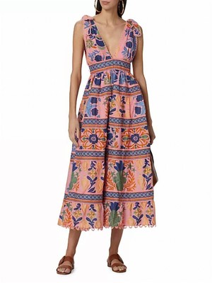 Farm Rio Seashell Tapestry Midi Dress Seashell Tapestry Pink Size XL