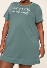 Lane Bryant "Coffee On The Rocks" Comfy Cotton Rib Trim Sleepshirt 22-24 3X NWT