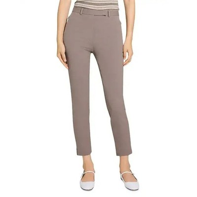 Theory Women Walnut Brown Stretch Cotton High Waisted Tapered Pants Size US 12