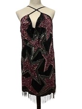 Sparkly Tassel Beaded Festival Mini Dress Size 16