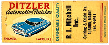 1950s Ditzler Automotive Finishes Matchbook Cover Auburn Maine Mitchell Auto