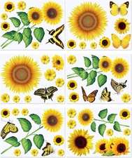 53 Pcs Sunflower Daisy Wall Decals Butterfly Waterproof Sunflower Wall Stickers 