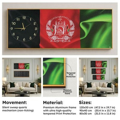 Afghanistan National Flag Wall Clock Crystal Porcelain Aluminum Frame Colorful