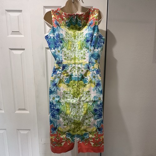 Nine West Sz 12 Multicolor Floral Midi Shift Dress Bloomcore Career Old Money - Picture 2 of 11