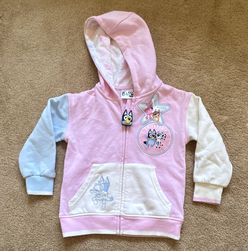 Bluey Girls Size 4 Pink Full-Zip Fleece Hoodie w/ Pockets Bluey Bingo