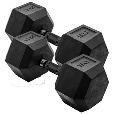 Rubber Coated Hex Dumbbell 50 LB Pair Black Handle CAP Barbell Weight