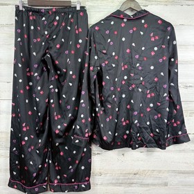Victoria's Secret Satin Pajama Set Medium Black Gemstone Jewel Print Size M