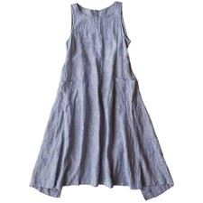 Nest Robe Linen Sleeveless Striped Dress Apron Style -Used from Japan
