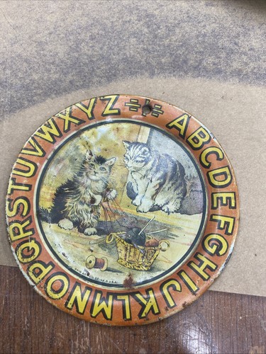 Tin LItho Childs ABC Cats Plate Ohio Art 1920 Antique