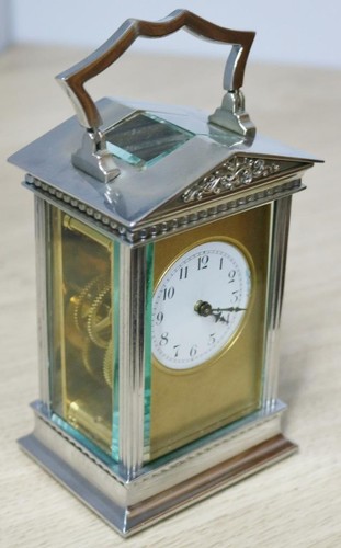 Rare Antique French 8 Day Silvered Architectural Design Timepiece Carriage Clock - Picture 3 of 24