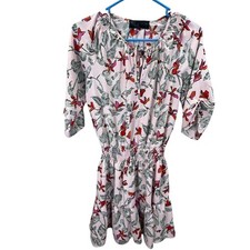As U Wish Pink Floral Smocked Waist Tiered Ruffle Mini Dress 3/4 Sleeve Small