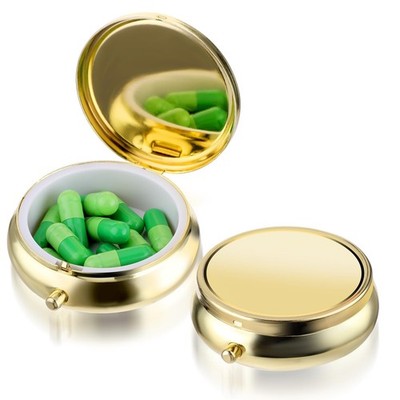 Gold Metal Pill Box Small Cute Travel Case Purse Pocket Vitamin Organizer
