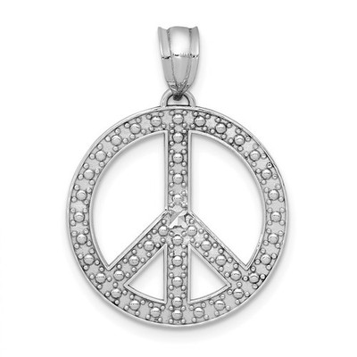 14k White Gold Peace Symbol Pendant 1.31g, L-25mm, 20mm Gift for Mother