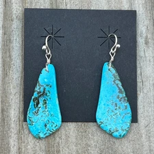 Blue Kingman Turquoise slab earrings Ronald Chavez Santo Domingo 620