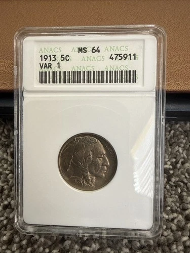 1913 5c Variety 1 Buffalo Nickel- Ms64- Book Value $175- Nice Rare Coin