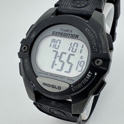 Timex Expedition Indiglo Digital Watch Men 100m Silver Black Chrono New Battery