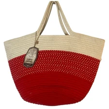 Sun N Sand Est 1986 Woven Straw Beach Tote Zippered Lined Handbag Large Boho